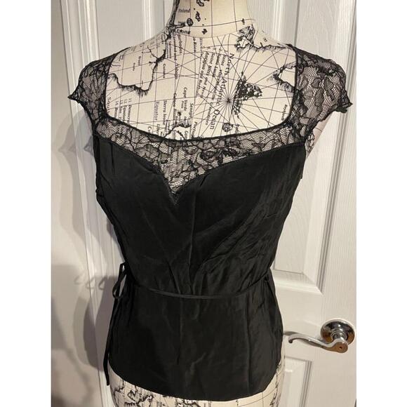 Laundry By Shelli Segal Tops - Laundry Vintage Y2K Satin Lace Tie goth crop top tank Sz 6 black blouse fitted